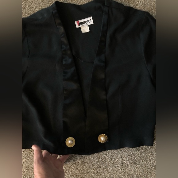 TJuniors cropped blazer bolero size 11/12 Vintage party evening pearls buttons - Picture 3 of 12